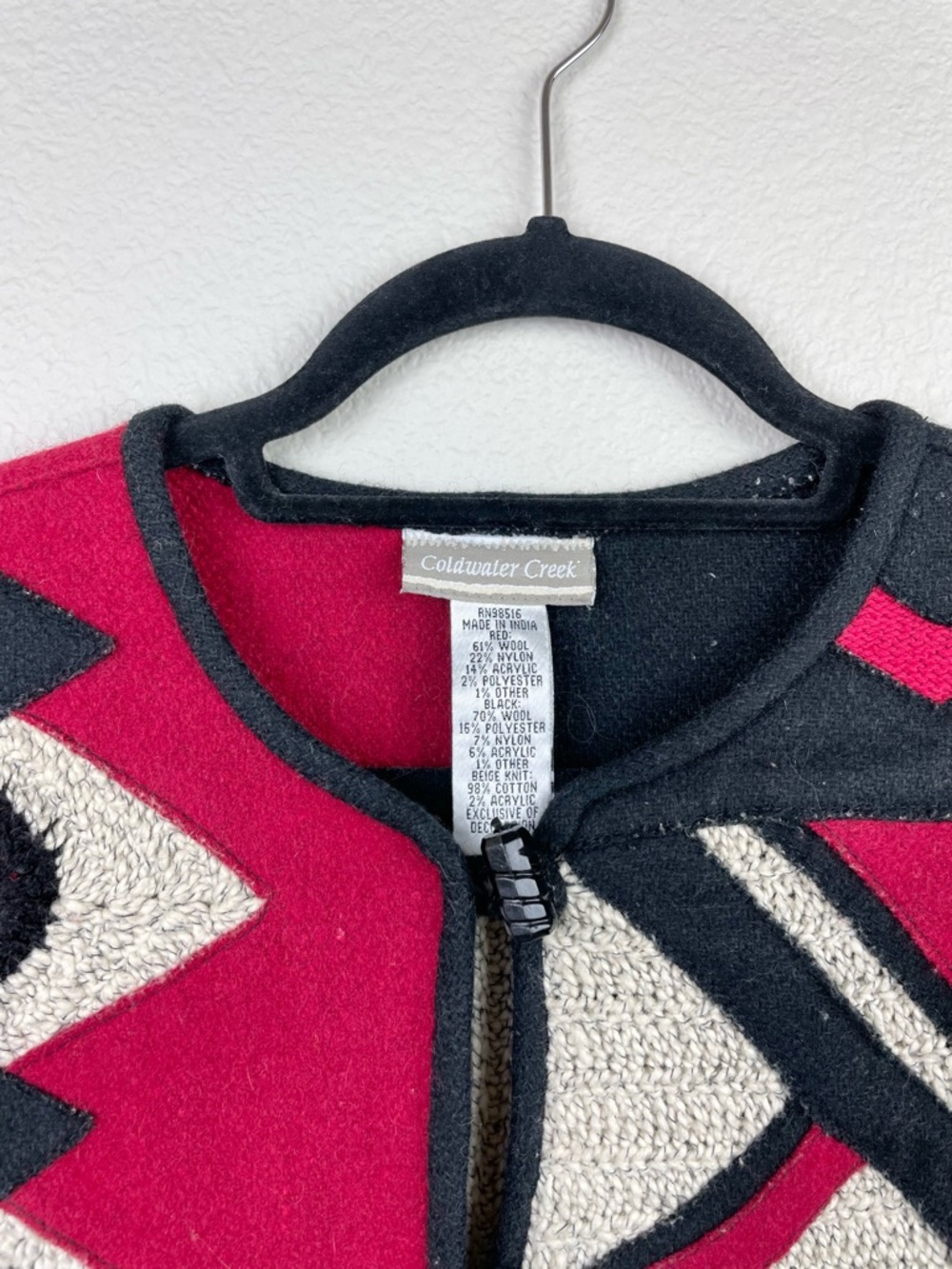 VTG Coldwater Creek Women's Medium Statement Patchwork Wool Jacket Felted Knit - Picture 2 of 15